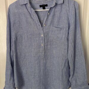 Jcrew linen shirt women blue and white stripes for beach vacation 4p Small